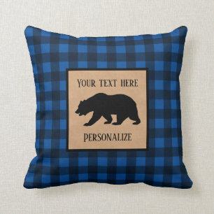Cojín Decorativo Oso Negro En Un Personalizado A Cuadros Azul Y Neg
