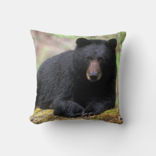 Cojín Decorativo Oso negro en un tronco de crecimiento antiguo en e