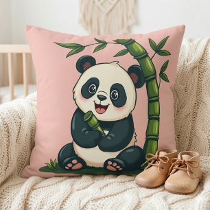Cojín Decorativo Oso Panda Adorable Abrazando Bambú Arte Mono Lindo