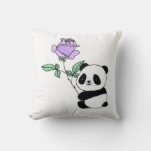 Oso Panda Adorable Sosteniendo Flor de Rosa Púrpur