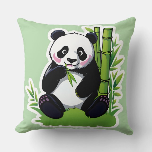 Cojín Decorativo Oso panda comiendo hojas de bambú (Anverso)