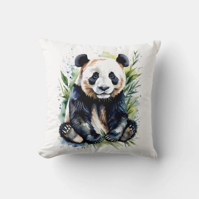 Cojín Decorativo Oso panda hermoso a la acuarela  (Anverso)