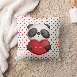 Cojín Decorativo Oso Panda y Corazones-Doble Cara-Monogramado
