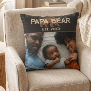 Cojín Decorativo Oso Papá Padre Año Establecido Foto Negro