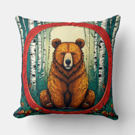 Cojín Decorativo Oso pardo en un bosque de abedules