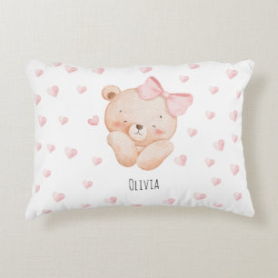 Cojín Decorativo Oso personalizado lindo con corazones rosas