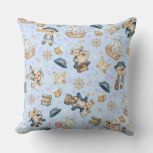 Cojín Decorativo Oso Pirata Adorable Patrón Continuo
