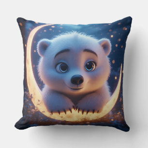 Cojín Decorativo Oso Polar Adorable Descansando Bajo un Cielo Noctu