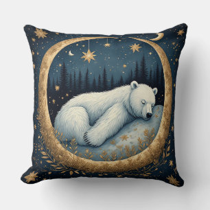 Cojín Decorativo Oso Polar Adorable Descansando Bajo un Cielo Noctu