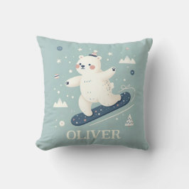 Cojín Decorativo Oso Polar Adorable en Snowboarding 