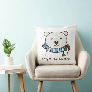 Cojín Decorativo Oso Polar Adorable "Saludos de Invierno Acogedor"