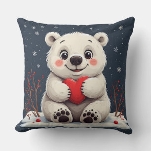 Cojín Decorativo Oso Polar Blanco Adorable Cachorro Sosteniendo un 