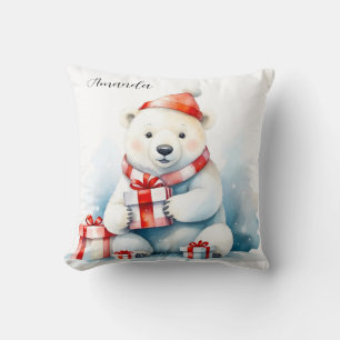 Cojín Decorativo Oso Polar Blanco Cute Navidad Acuarela