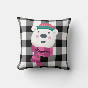 Cojín Decorativo Oso Polar Blanco Negro Personalizado Gingham