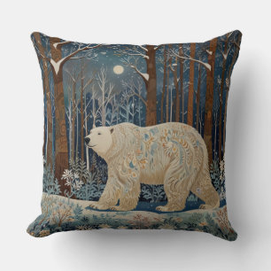 Cojín Decorativo Oso polar blanco retro boho bosque de tierras fore