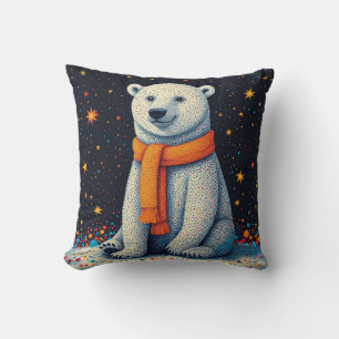 Cojín Decorativo Oso Polar Caprichoso Con Bufanda Naranja