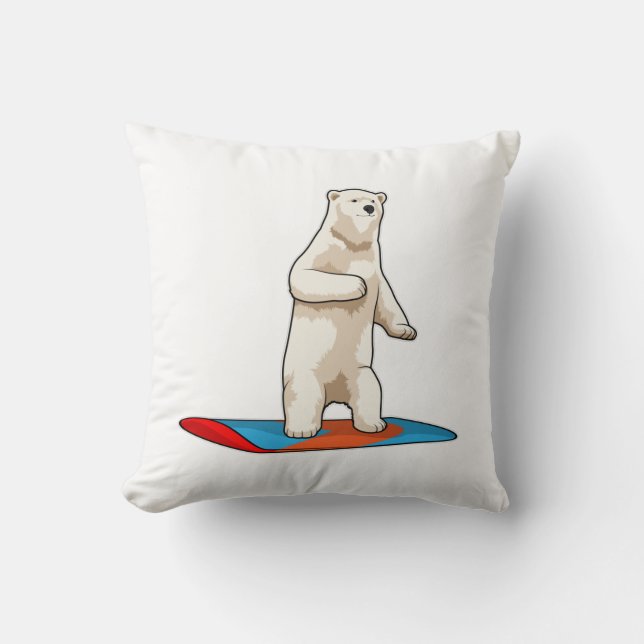 Cojín Decorativo Oso polar como snowboard con Snowboard (Anverso)