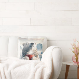Cojín Decorativo Oso Polar Con Café Rojo