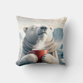 Cojín Decorativo Oso Polar Con Café Rojo