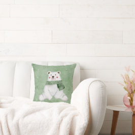 Cojín Decorativo Oso Polar con vacaciones de invierno con bufanda v