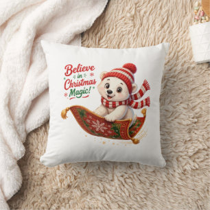 Cojín Decorativo Oso Polar Cree en la Magia de la Navidad