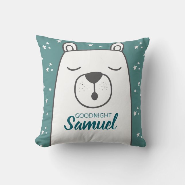 Cojín Decorativo Oso Polar Cuto con Nursera de Nombre Personalizado (Anverso)