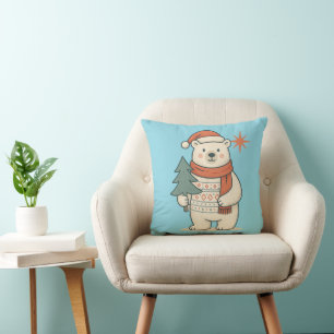 Cojín Decorativo Oso Polar de Navidad Escandinavo Invernal Adorable