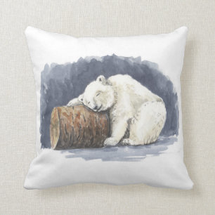 Cojín Decorativo Oso polar durmiente, arte acuarela