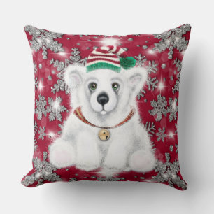 Cojín Decorativo Oso polar festivo y adorable con copos de nieve br