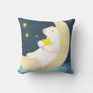 Cojín Decorativo Oso Polar, la luna y las estrellas