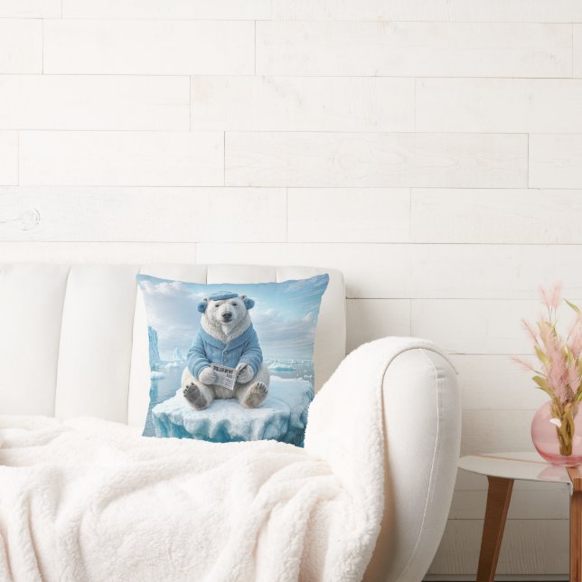 Cojín Decorativo Oso Polar leyendo el periódico (Sofá)