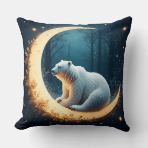 Cojín Decorativo Oso polar lindo descansando bajo un cielo nocturno
