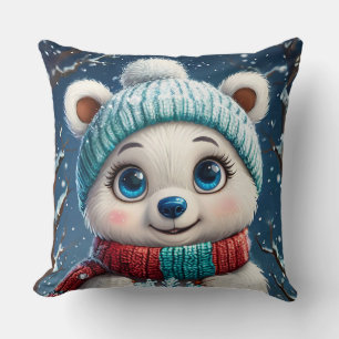 Cojín Decorativo Oso polar lindo en la bufanda de invierno