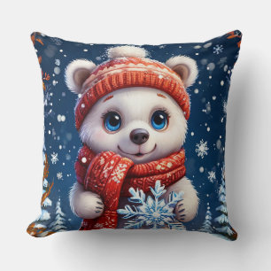 Cojín Decorativo Oso polar lindo en la bufanda de invierno