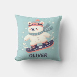 Cojín Decorativo Oso polar lindo en snowboard personalizado