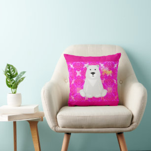 Cojín Decorativo Oso Polar Lindo Floral Rosa 