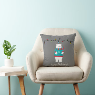 Cojín Decorativo Oso Polar Navideño Caprichoso de Fiesta