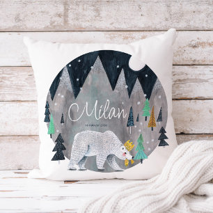 Cojín Decorativo Oso Polar Pequeño y Lindo con Nombre Personalizado