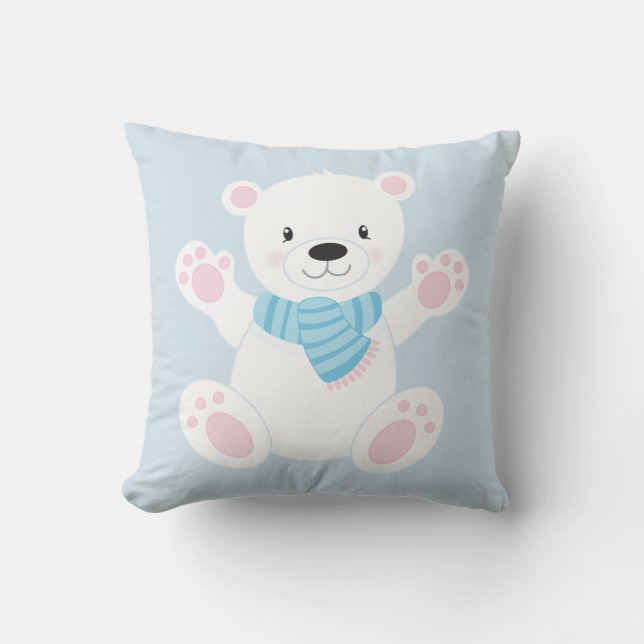 Cojín Decorativo Oso polar Personalizado con escarcha azul (Anverso)