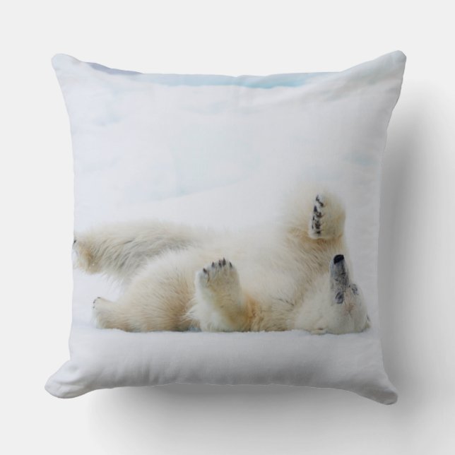 Cojín Decorativo Oso polar rodando en la nieve, Noruega (Anverso)