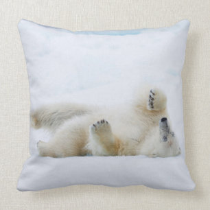 Cojín Decorativo Oso polar rodando en la nieve, Noruega