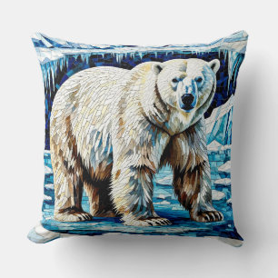 Cojín Decorativo Oso Polar Solitario Sobre Hielo En Cueva Ártica Dr