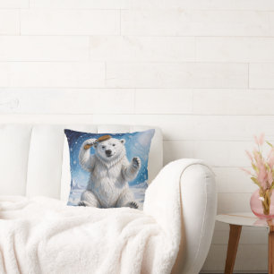Cojín Decorativo Oso Polar Usando un Cepillo de Pelo