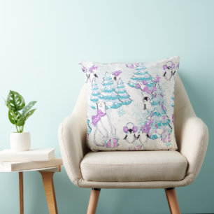 Cojín Decorativo Oso polar y amigos pingüinos lindos acuarela