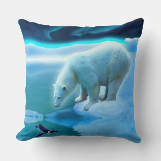Cojín Decorativo Oso Polar y Reloj de Arte Pingüino Ártico Aurora