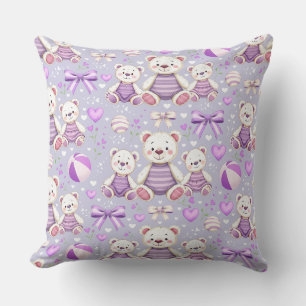 Cojín Decorativo Oso Rayado Morado y Juguetes Sin Costuras