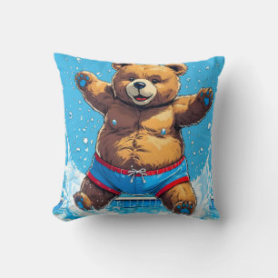 Cojín Decorativo Oso Salvaje Piscina Vintage de Verano 