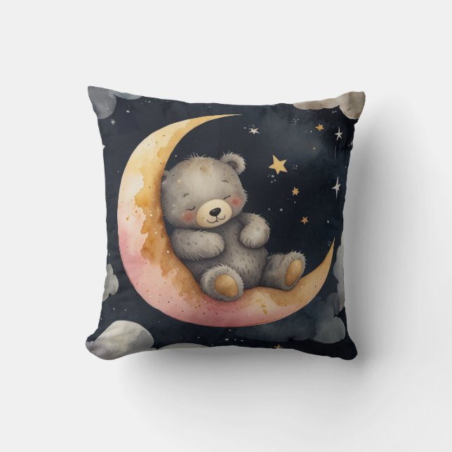 Cojín Decorativo Oso somnoliento en la luna (Anverso)