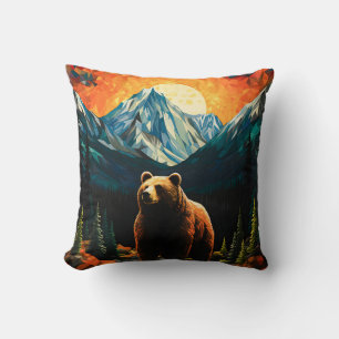 Cojín Decorativo Oso Sunset de la Montaña de la Vida Silvestre de V