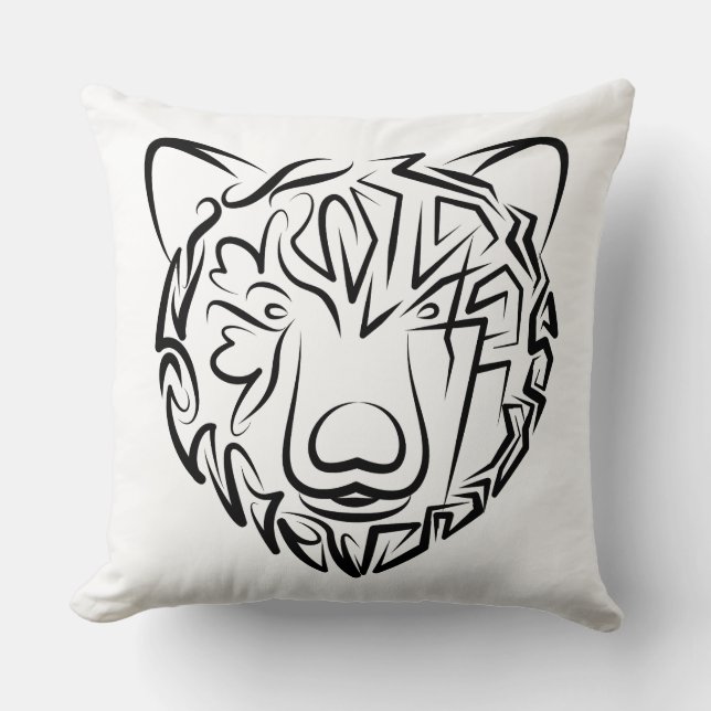 Cojín Decorativo Oso tribal blanco y negro (Anverso)